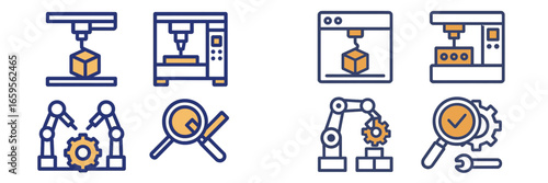 Vector illustrations of modern manufacturing processes and machinery