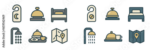 Hotel amenities vector illustration featuring icons of comfort