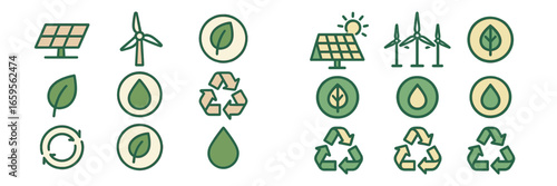 Eco-friendly vector icons for renewable energy and recycling concepts