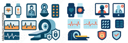 Health technology vector illustration depicting digital health tools