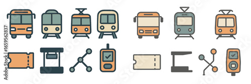 Transportation icons and symbols for urban commuting and travel