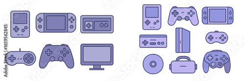 Vector illustration of gaming consoles and accessories in flat design