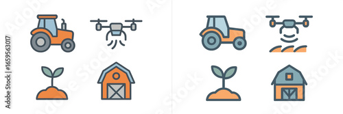 This illustration depicts essential tools in modern farming
