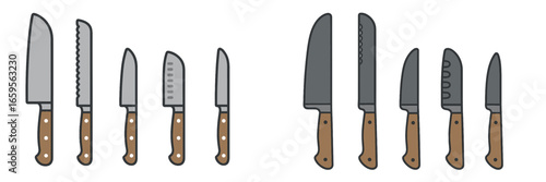 Variety of kitchen knives in a vector illustration format