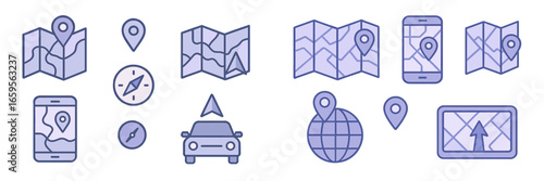 Illustration of navigation elements for mapping and travel purposes