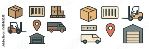 Warehouse logistics illustration with transport and storage