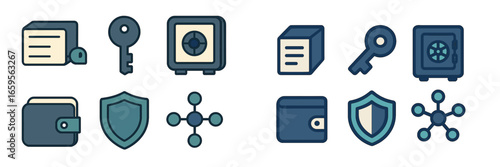 Vector illustration of security and protection symbols in flat design