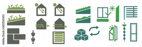 Illustration of eco-friendly building materials and energy