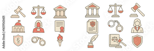 Legal symbols and icons representing justice and law concepts