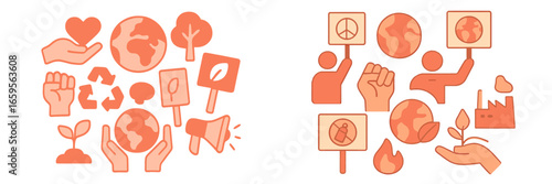 Illustration of environmental activism and care symbols