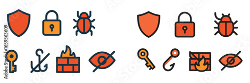 Vector security icons for online protection and privacy management
