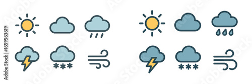 Weather icons collection showcasing various atmospheric conditions