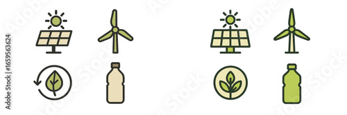 Sustainable energy icons representing solar and wind power concepts