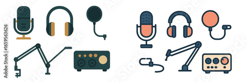 Vector illustration of audio recording equipment for studio setup