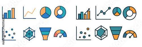 Vector illustration of various data visualization techniques