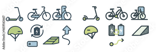 Eco-friendly transport icons for urban mobility illustration