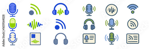 Colorful vector illustration of audio equipment and sound icons
