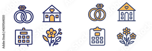 Engaging vector illustrations of wedding planning elements
