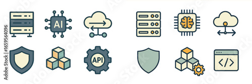 Vector art of tech icons for AI and API
