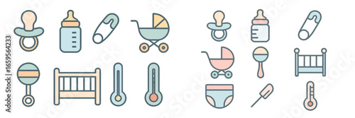 Colorful vector illustration of baby care essentials for infants