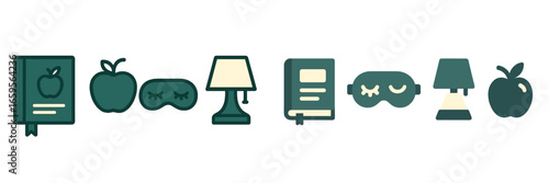 Cozy bedtime routine elements including book and apple icons
