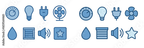 Graphics showcasing energy-efficient home appliances and controls