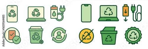 Eco-tech icons for daily sustainable practices