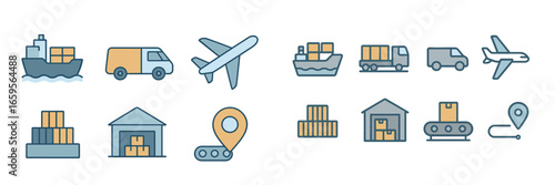 Logistics icons representing transportation and delivery methods