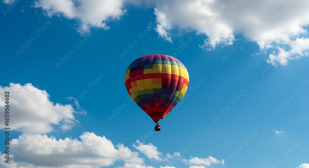 Naklejka premium Hot Air Balloon Ascending in a Summer Sky