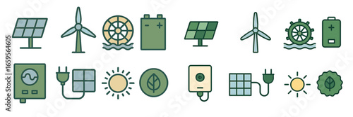Renewable energy icons in vector style for sustainable living