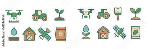 Farm technology icons for modern agriculture and sustainability