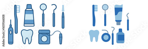 Dental care tools and hygiene products in clean vector illustration