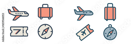 Travel icons illustration featuring transport and navigation