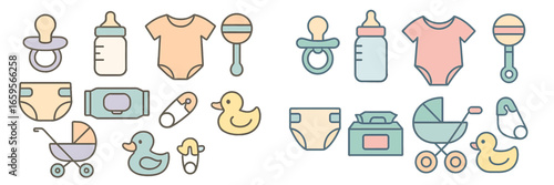 Cute vector illustrations of baby items for nursery design