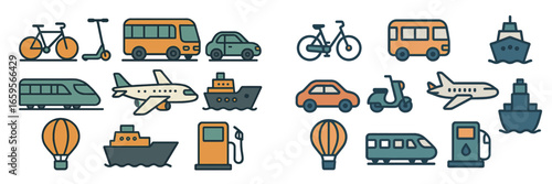 Diverse modes of transportation in vector illustration style
