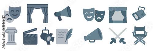 Vector illustration of theater icons representing arts and performance