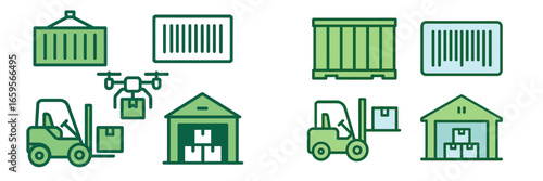 Simplified vector illustration of shipping and warehouse operations