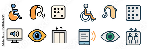 Accessibility icons representing various needs and features in design