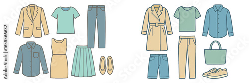 Stylish clothing collection featuring casual and formal outfits