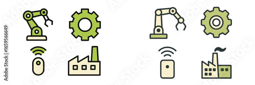 Robotic arms and gears in an industrial automation graphic