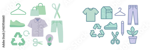 Eco-friendly clothing and sustainable fashion elements in vector art