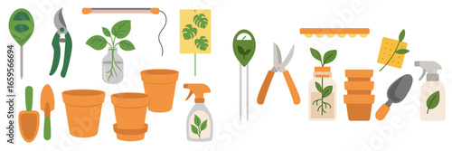 Gardening tools and supplies for indoor plant care and maintenance