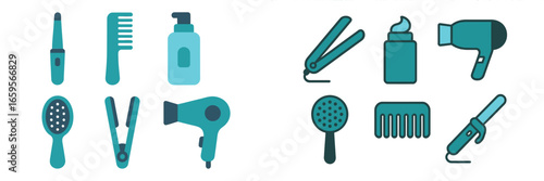 Various hair styling tools in vector illustration format
