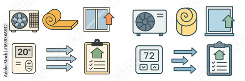 Vector illustration of air conditioning system components and controls
