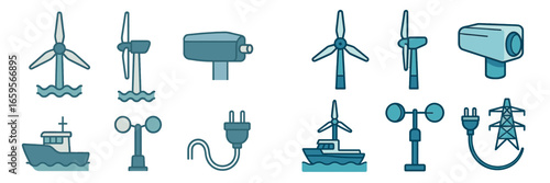 Vector illustration of renewable energy sources and equipment