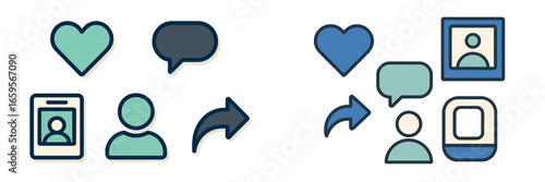 Vector illustration of social interaction and communication symbols