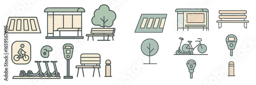 Vector illustration of urban transport features and amenities
