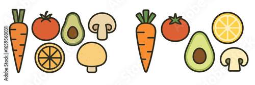 Colorful vector illustration of fresh vegetables and fruits