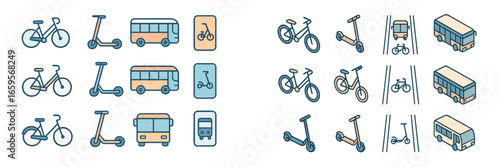Vector illustrations of various transportation modes for urban travel