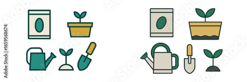 Vector illustration of gardening tools and seedlings for beginners
